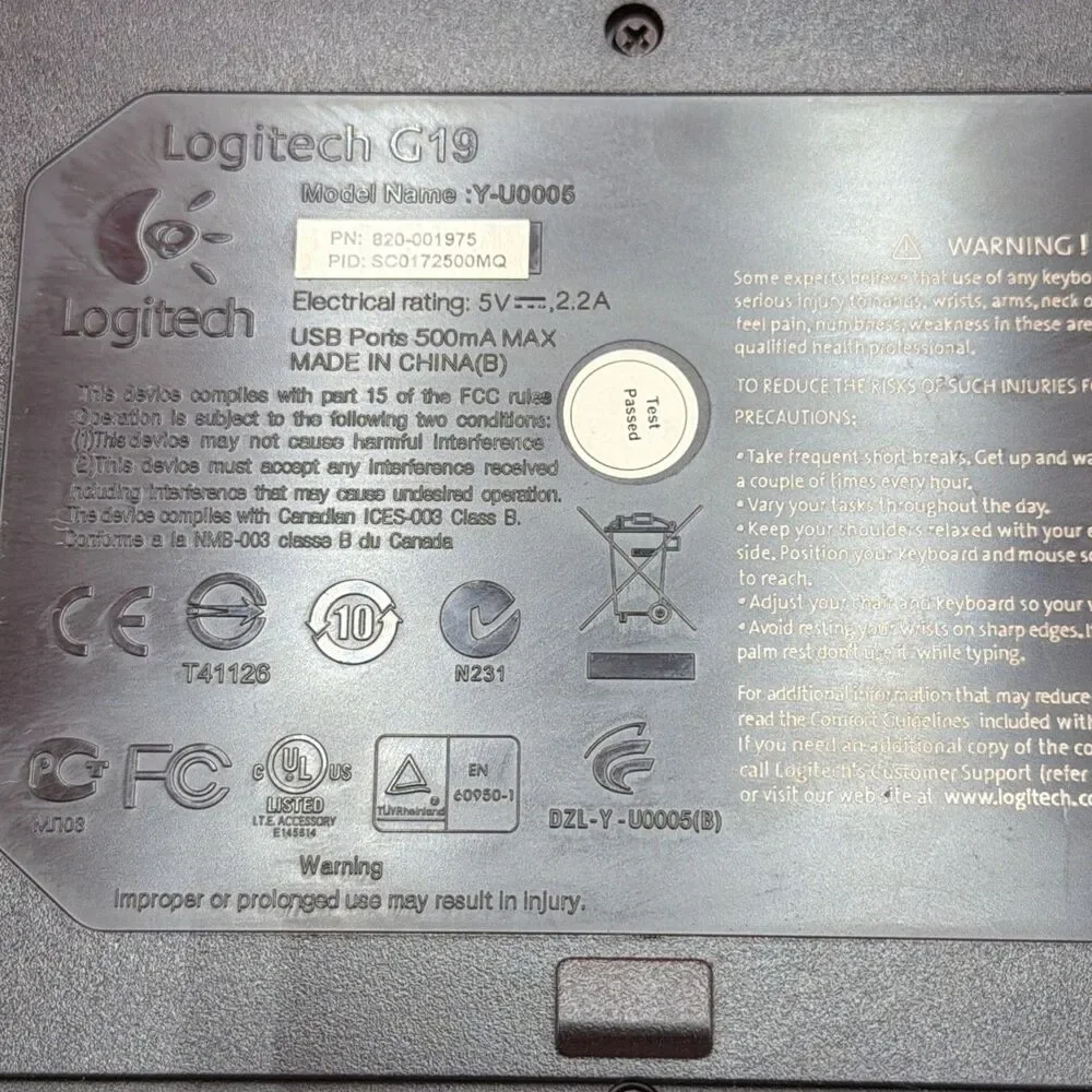 Logitech G19s Gaming Computer Keyboard with Power Cord and AC Adapter - Working